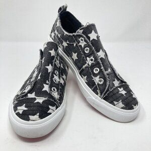 Corkys Womens Babalu Frayed Black Canvas White Stars Laceless Sneakers Size 7